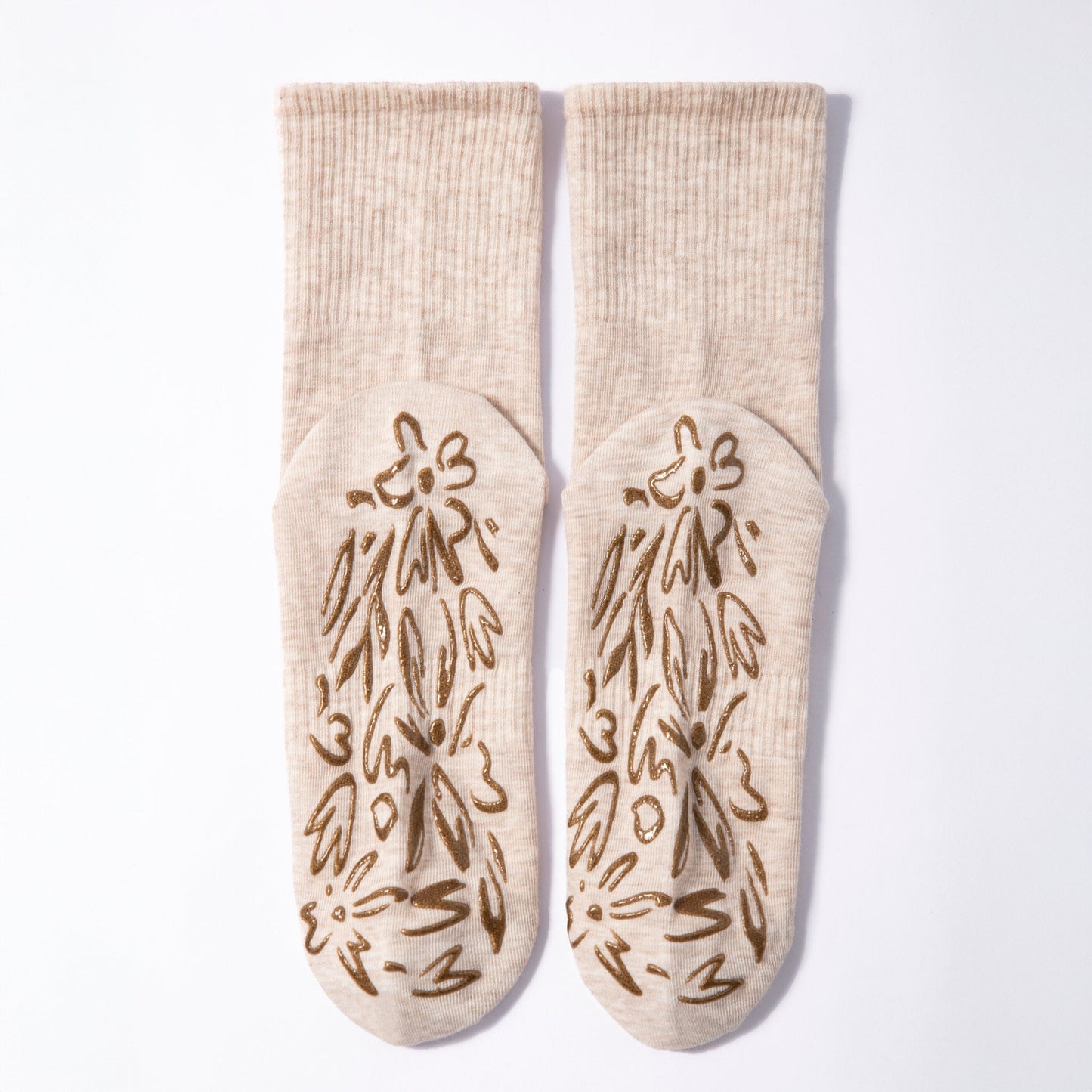 Serene Socks- Adult Organic Cotton Non-Slip Socks- 4 Seasons- Beige- 2 Pairs