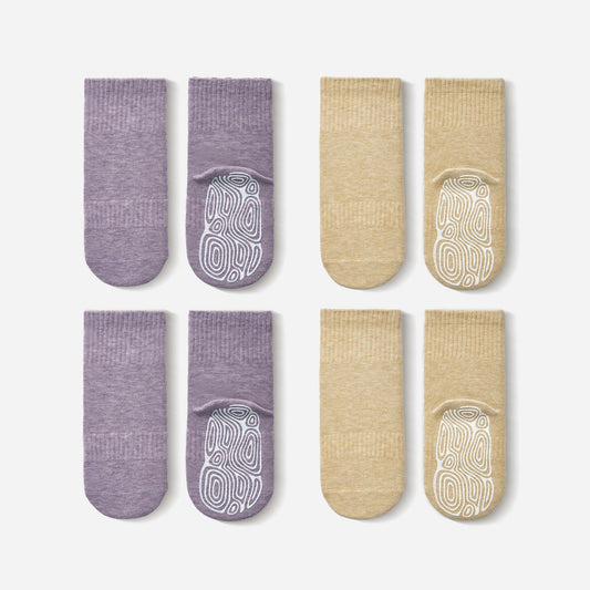 New- Organic Cotton Socks- Lavender & Lemon- 4 Pairs of Stay-On Baby & Toddler Non-Slip Socks