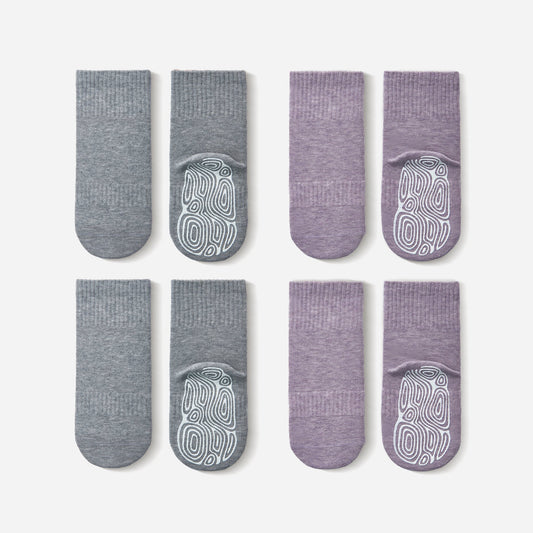 New- Organic Cotton Socks- Lavender & Grey- 4 Pairs of Stay-On Baby & Toddler Non-Slip Socks